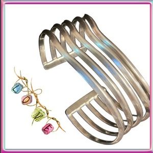 VTG 9.25 Sterling Silver- Modernist Wavy Split Shank Cuff Bracelet